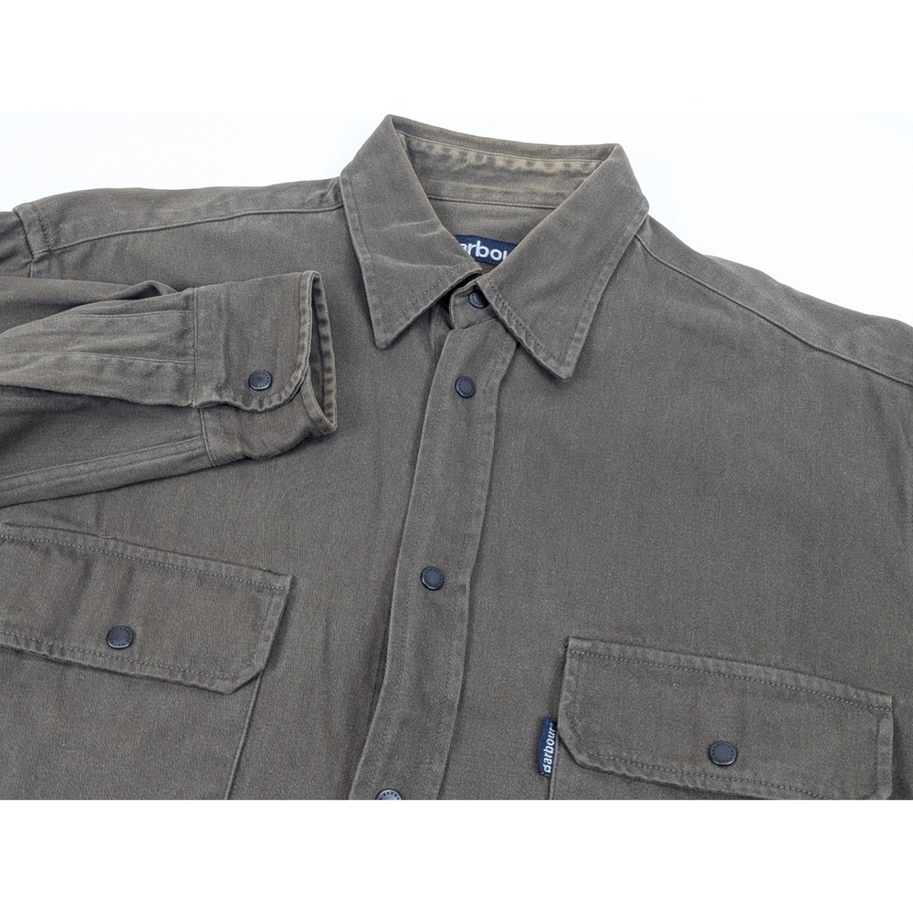 Barbour Shirt Mens Medium  Denim Heritage Workwear Snap Button Long Sleeve Brown